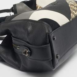 Pre Owned Coach Black Leather and Snakeskin Embossed Patchwork Edie Shoulder Bag