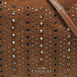 Pre Owned Coach Brown Suede Studded Chelsea Crossbody Bag