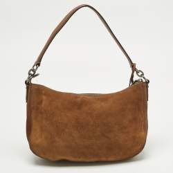 Pre Owned Coach Brown Suede Studded Chelsea Crossbody Bag