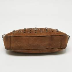 Pre Owned Coach Brown Suede Studded Chelsea Crossbody Bag