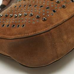 Pre Owned Coach Brown Suede Studded Chelsea Crossbody Bag