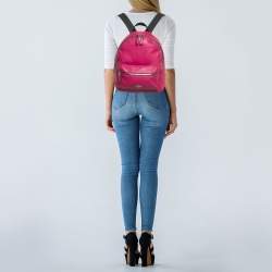 Pre Owned Coach Pink/Black Leather and Nylon Charlie Backpack