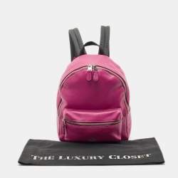 Pre Owned Coach Pink/Black Leather and Nylon Charlie Backpack