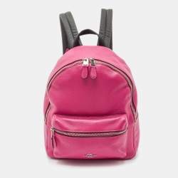 Pre Owned Coach Pink/Black Leather and Nylon Charlie Backpack