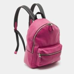 Pre Owned Coach Pink/Black Leather and Nylon Charlie Backpack