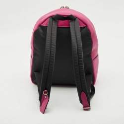 Pre Owned Coach Pink/Black Leather and Nylon Charlie Backpack