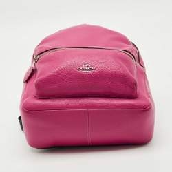 Pre Owned Coach Pink/Black Leather and Nylon Charlie Backpack