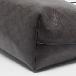 Pre Owned Coach Black/Dark Brown Signature Coated Canvas and Leather City Zip Tote