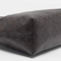 Pre Owned Coach Black/Dark Brown Signature Coated Canvas and Leather City Zip Tote