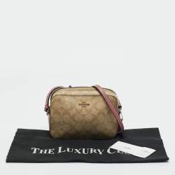 Pre Owned Coach Pink/Beige Signature Coated Canvas and Leather Mini Camera Crossbody Bag