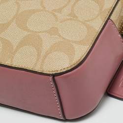 Pre Owned Coach Pink/Beige Signature Coated Canvas and Leather Mini Camera Crossbody Bag