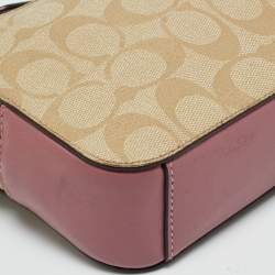 Pre Owned Coach Pink/Beige Signature Coated Canvas and Leather Mini Camera Crossbody Bag