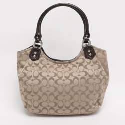 Pre Owned Coach Beige Canvas and Patent Leather Ashley Hobo