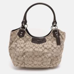 Pre Owned Coach Beige Canvas and Patent Leather Ashley Hobo