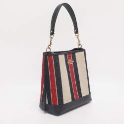 Pre Owned Coach Multicolor Stripe Canvas and Leather Mollie Bucket Bag