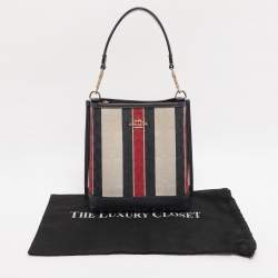 Pre Owned Coach Multicolor Stripe Canvas and Leather Mollie Bucket Bag