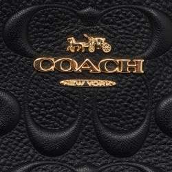 Pre Owned Coach Black Signature Embossed Leather Zip Wristlet