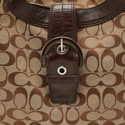 Pre Owned حقيبة هوبو كوتش سوهو لين قماش وتوقيع جلد بيج/بني