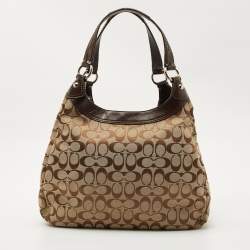 Pre Owned حقيبة هوبو كوتش سوهو لين قماش وتوقيع جلد بيج/بني