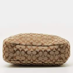 Pre Owned حقيبة هوبو كوتش سوهو لين قماش وتوقيع جلد بيج/بني