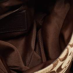 Pre Owned حقيبة هوبو كوتش سوهو لين قماش وتوقيع جلد بيج/بني