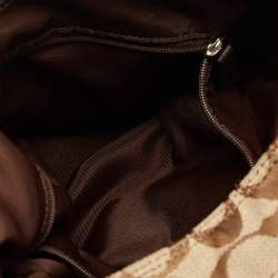 Pre Owned حقي بة هوبو كوتش سوهو لين قماش وتوقيع جلد بيج/بني