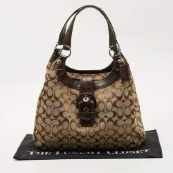 Pre Owned حقيبة هوبو كوتش سوهو لين قماش وتوقيع جلد بيج/بني