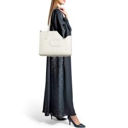Pre Owned Coach Ivory Leather Nina Tote