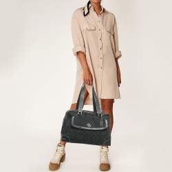 Pre Owned Coach Black Signature Canvas and Leather Front Pocket Satchel