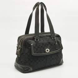 Pre Owned Coach Black Signature Canvas and Leather Front Pocket Satchel