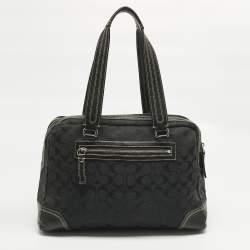 Pre Owned Coach Black Signature Canvas and Leather Front Pocket Satchel