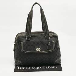 Pre Owned Coach Black Signature Canvas and Leather Front Pocket Satchel