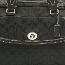 Pre Owned Coach Black Signature Canvas and Leather Front Pocket Satchel