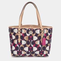 Pre Owned Coach Multicolor Leather and Satin Peyton C Tote