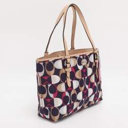 Pre Owned Coach Multicolor Leather and Satin Peyton C Tote