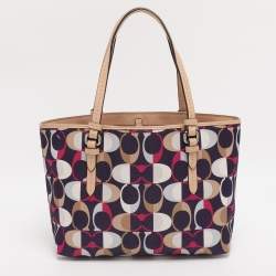 Pre Owned Coach Multicolor Leather and Satin Peyton C Tote