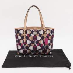 Pre Owned Coach Multicolor Leather and Satin Peyton C Tote