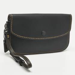 Pre Owned Coach Black Leather Wristlet Clutch