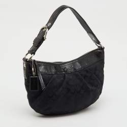 Pre Owned حقيبة هوبو كوتش قماشي بتصميم مميز وجلد براءات اخ تراع أسود