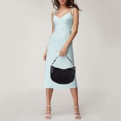 Pre Owned حقيبة هوبو كوتش قماشي بتصميم مميز وجلد براءات اختراع أسود