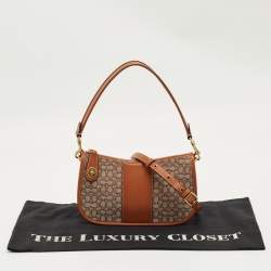 Pre Owned حقيبة كتف كوتش سوينجر 23 كانفاس جاكار بشعار ماركة بني