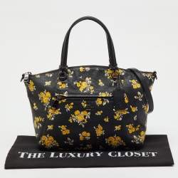 Pre Owned حقيبة ساتشل كوتش برايري جلد بطبعة زهور سوداء