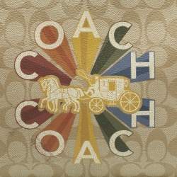 Pre Owned حق�يبة يد كبيرة كوتش قماش مغلف بنقشة شعار بيج/أزرق قوس قزح دائري مع حمالة معصم