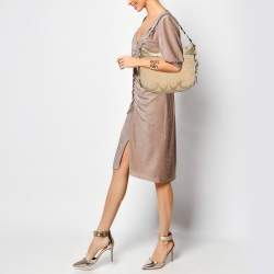 Pre Owned Coach Beige/Gold Canvas and Leather Zoe Hobo