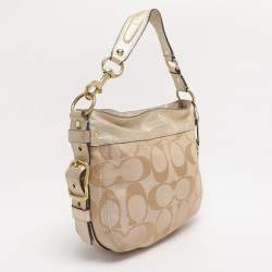 Pre Owned Coach Beige/Gold Canvas and Leather Zoe Hobo