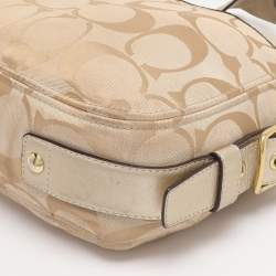 Pre Owned Coach Beige/Gold Canvas and Leather Zoe Hobo