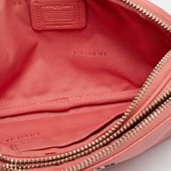 Pre Owned Coach Coral Orange Leather Sadie Double Zip Crossbody Bag