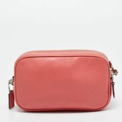 Pre Owned Coach Coral Orange Leather Sadie Double Zip Crossbody Bag