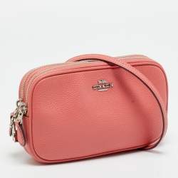 Pre Owned Coach Coral Orange Leather Sadie Double Zip Crossbody Bag