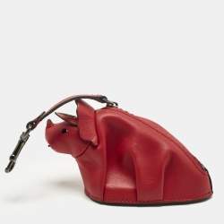 Pre Owned Coach Red/Orange Leather Tricky Triceratops Dinosaur Coin Purse